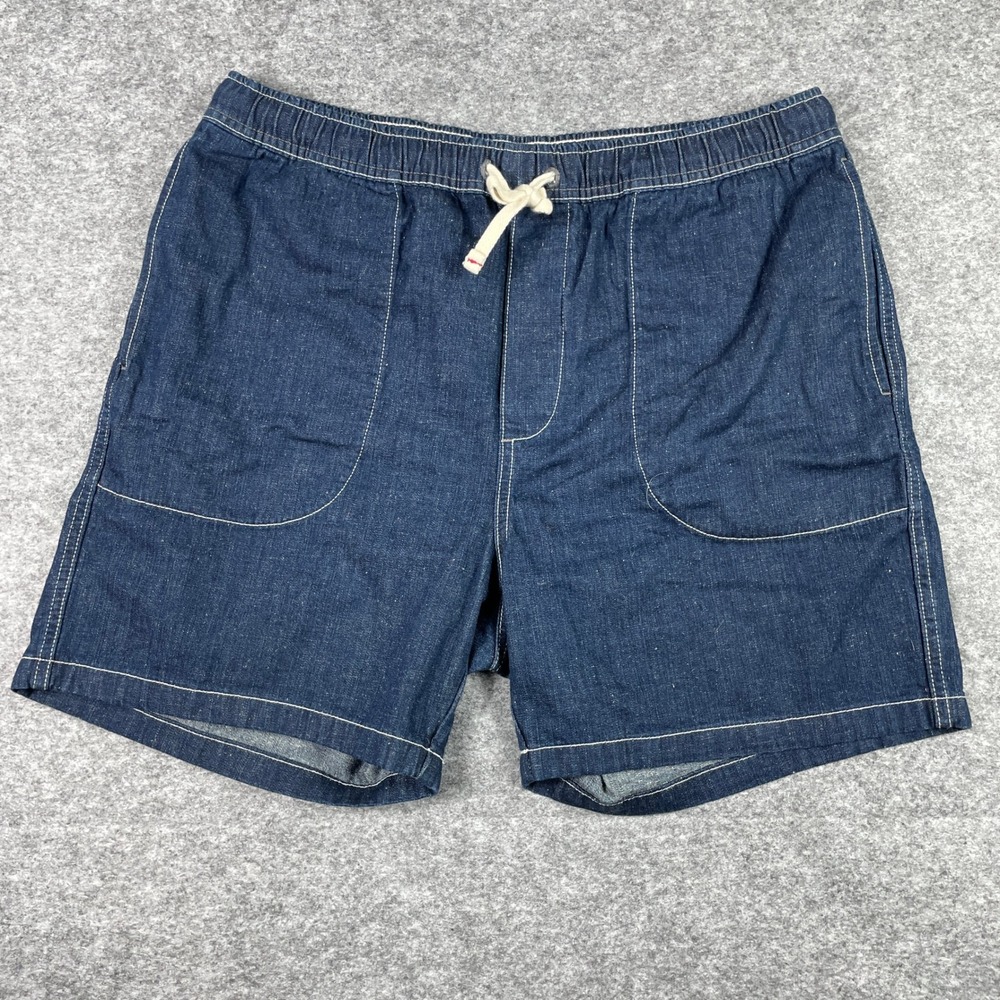Wallace & Barnes Shorts Mens L Blue Denim Elastic Waist Drawstring Deck Workwear